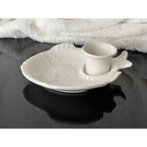 Vintage Whittier Pottery Fish Shape Plate Snacks Appetizers Sauce Dish